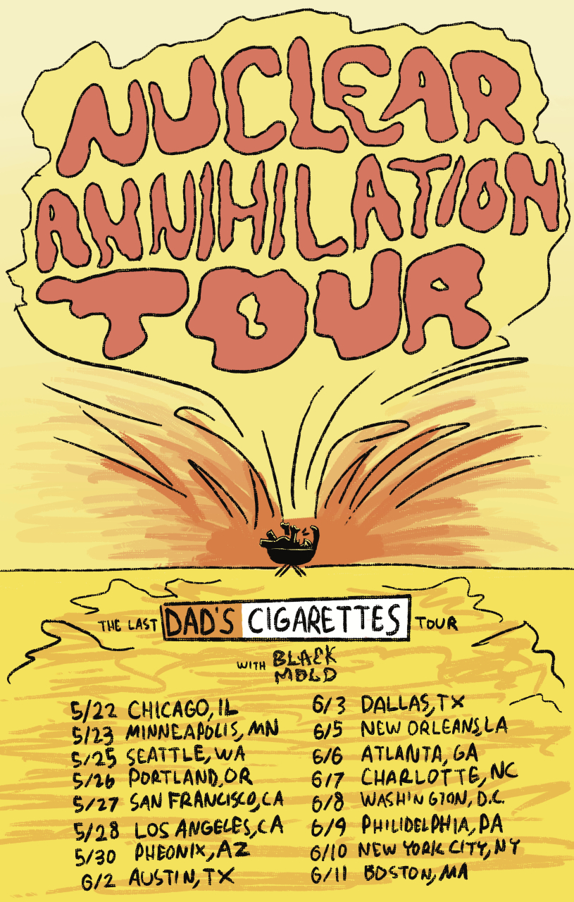 Illustrated tour poster for a fictional band called 'Dad's Cigarettes'